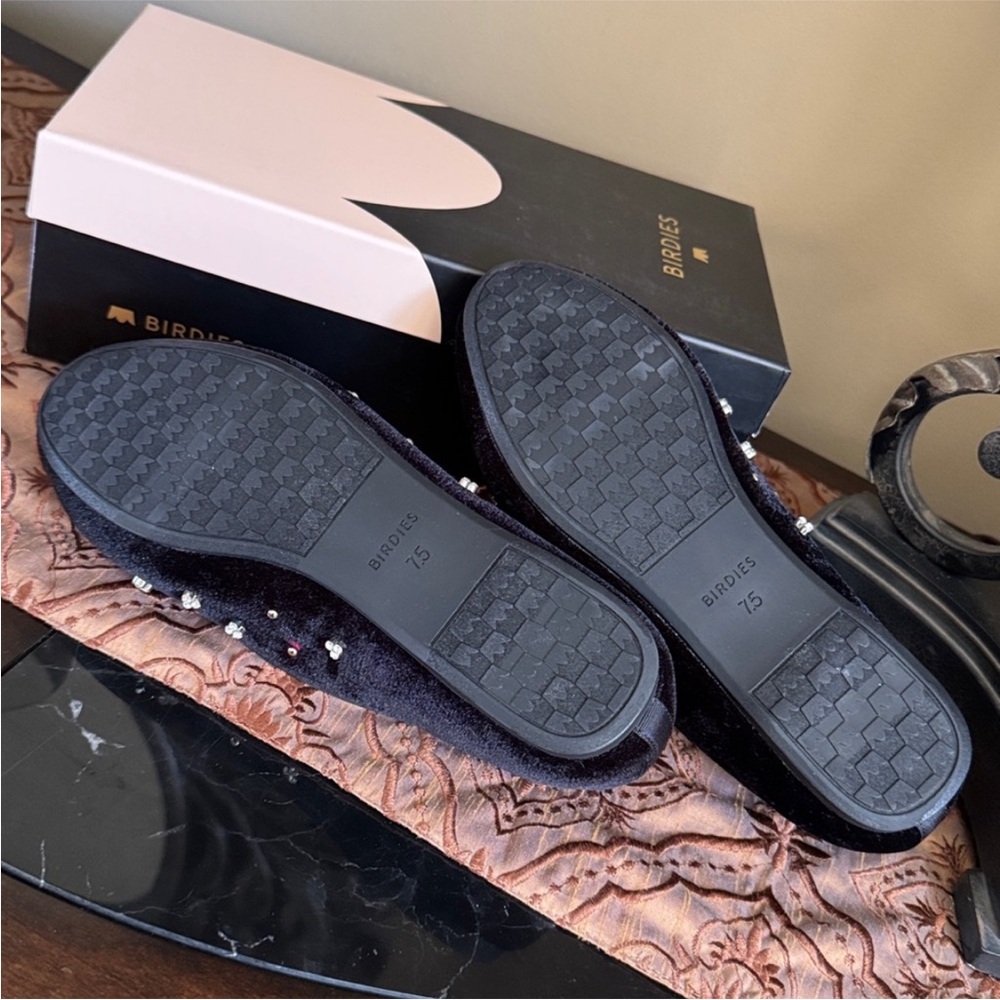 Birdies Women's Black Velvet Loafers with Crystal Embellishments ~ Sz 7.5 - Picture 7 of 16